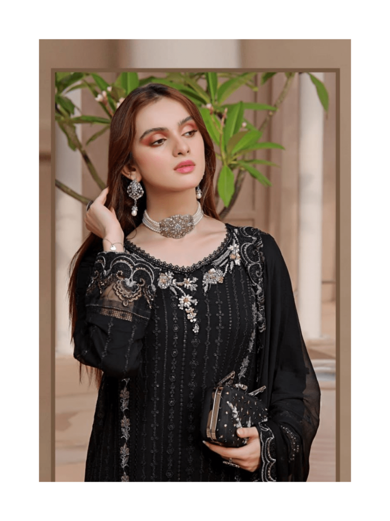 Guzel Stitch Chiffon with Clutch (Black)